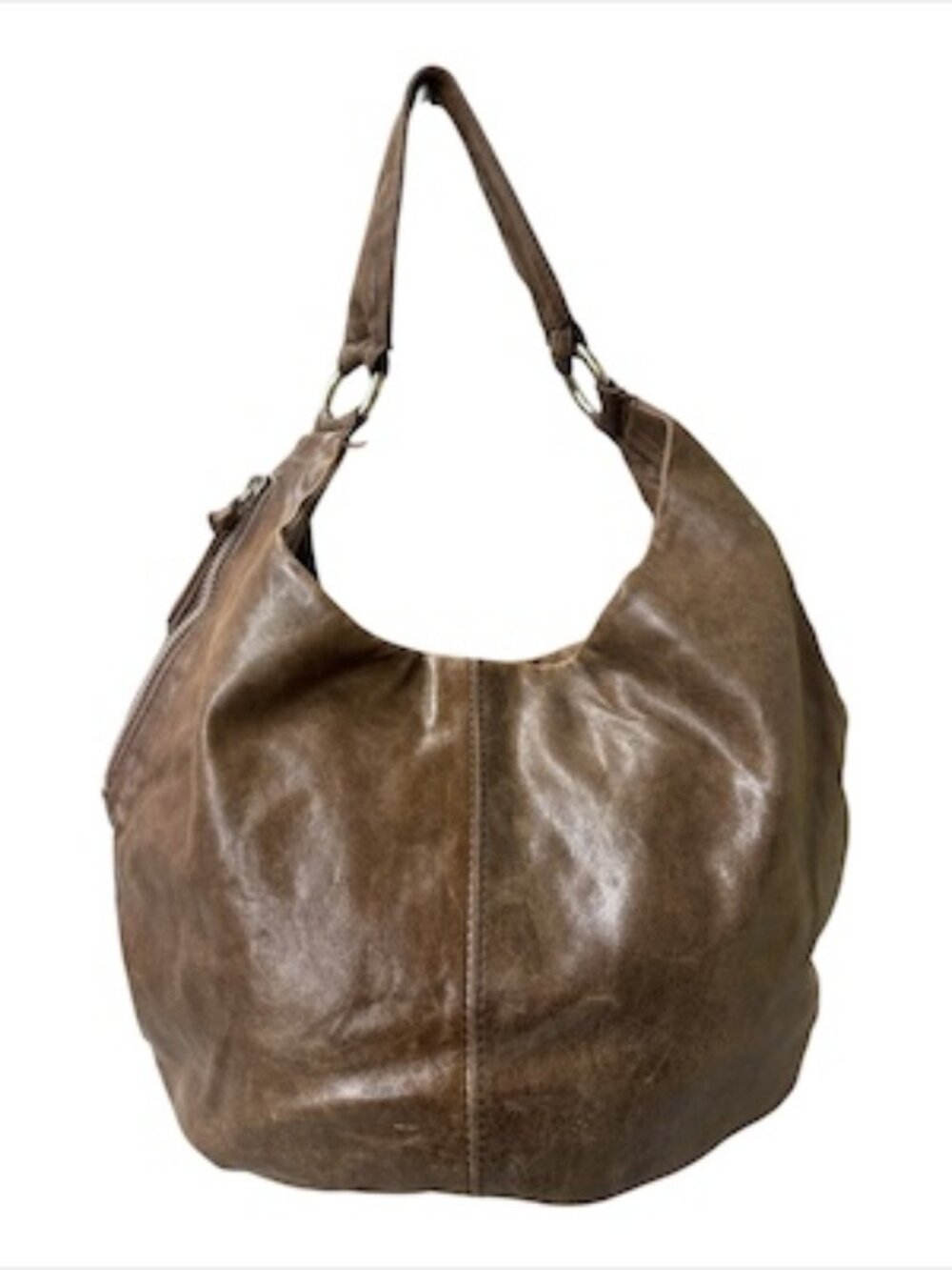 Hobo The Original Single Strap Shoulder Bag Genuine Leather Brown Zippers EUC